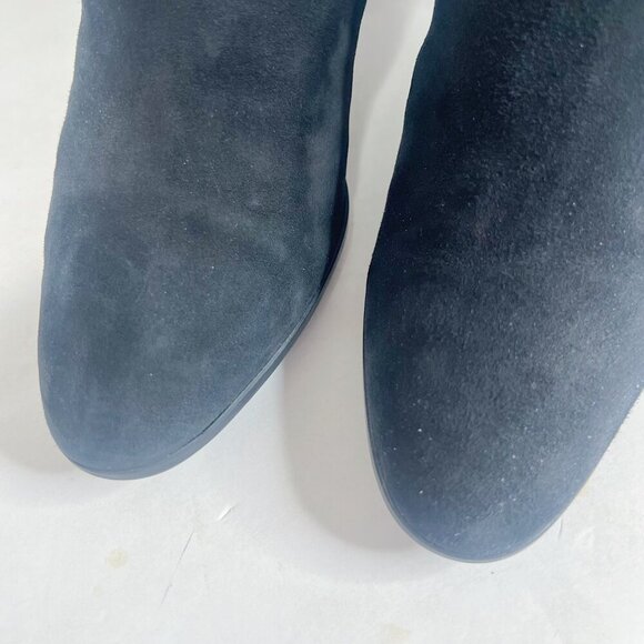 Aquatalia Italian Black Suede Heeled Booties Leather Piping Ankle Boots Size 9 - Picture 9 of 12